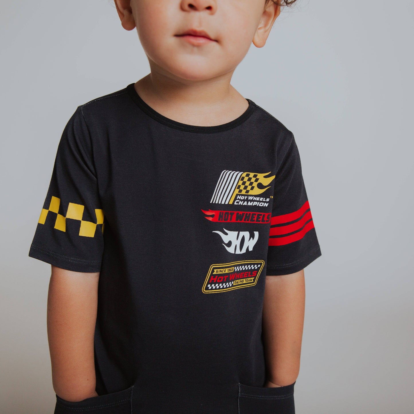 Retro Short Sleeve Hip Pocket Rag Romper - Hotwheels™