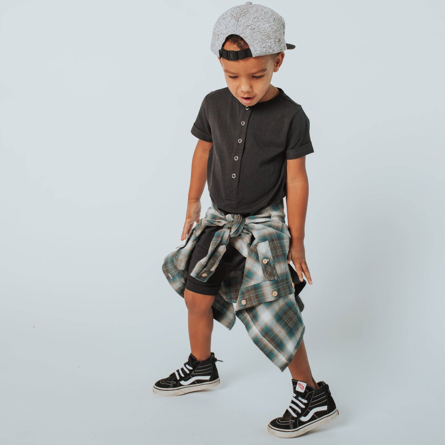 Short Sleeve Henley Short Essentials Rag Romper - 'Rag in Neutral Colors'