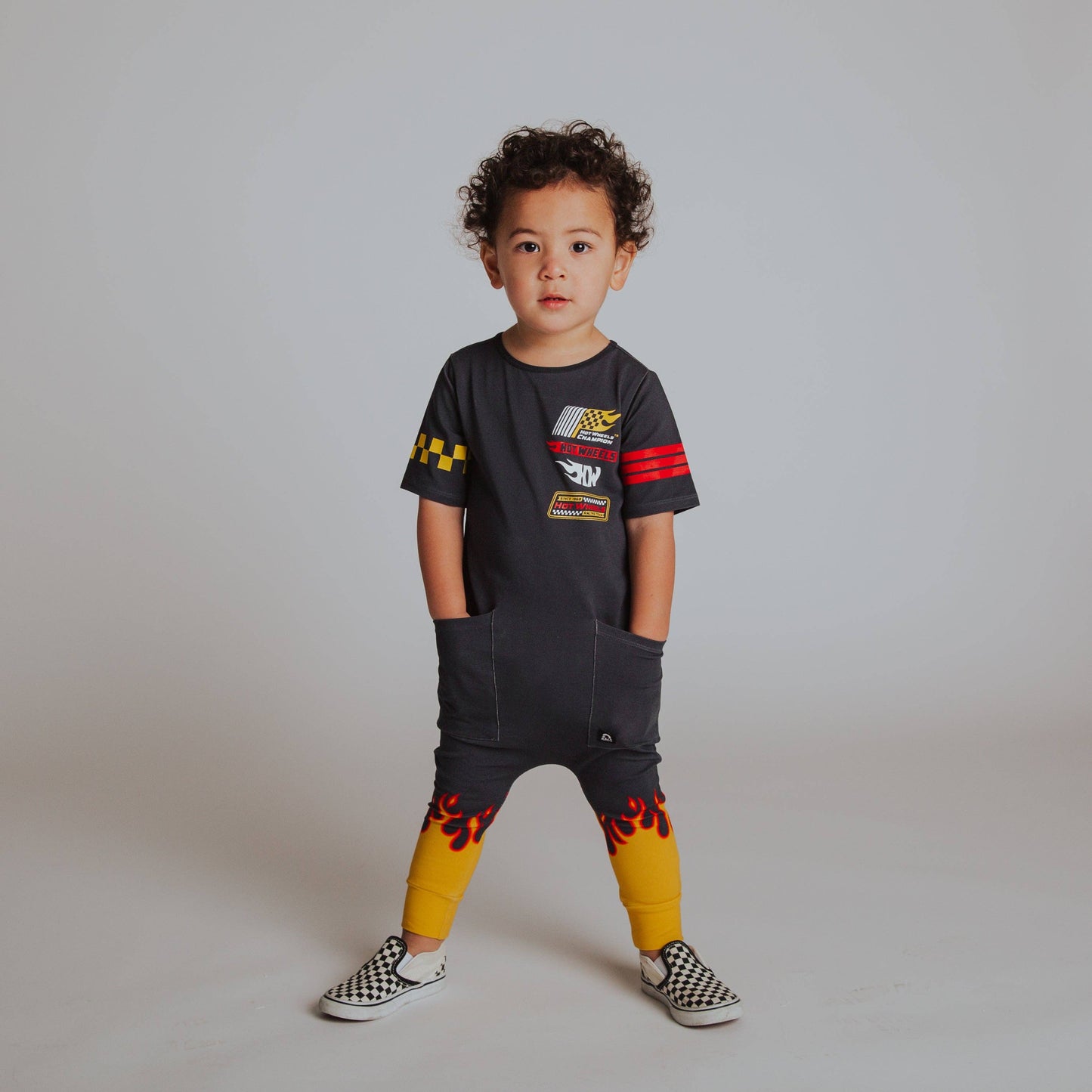 Retro Short Sleeve Hip Pocket Rag Romper - Hotwheels™