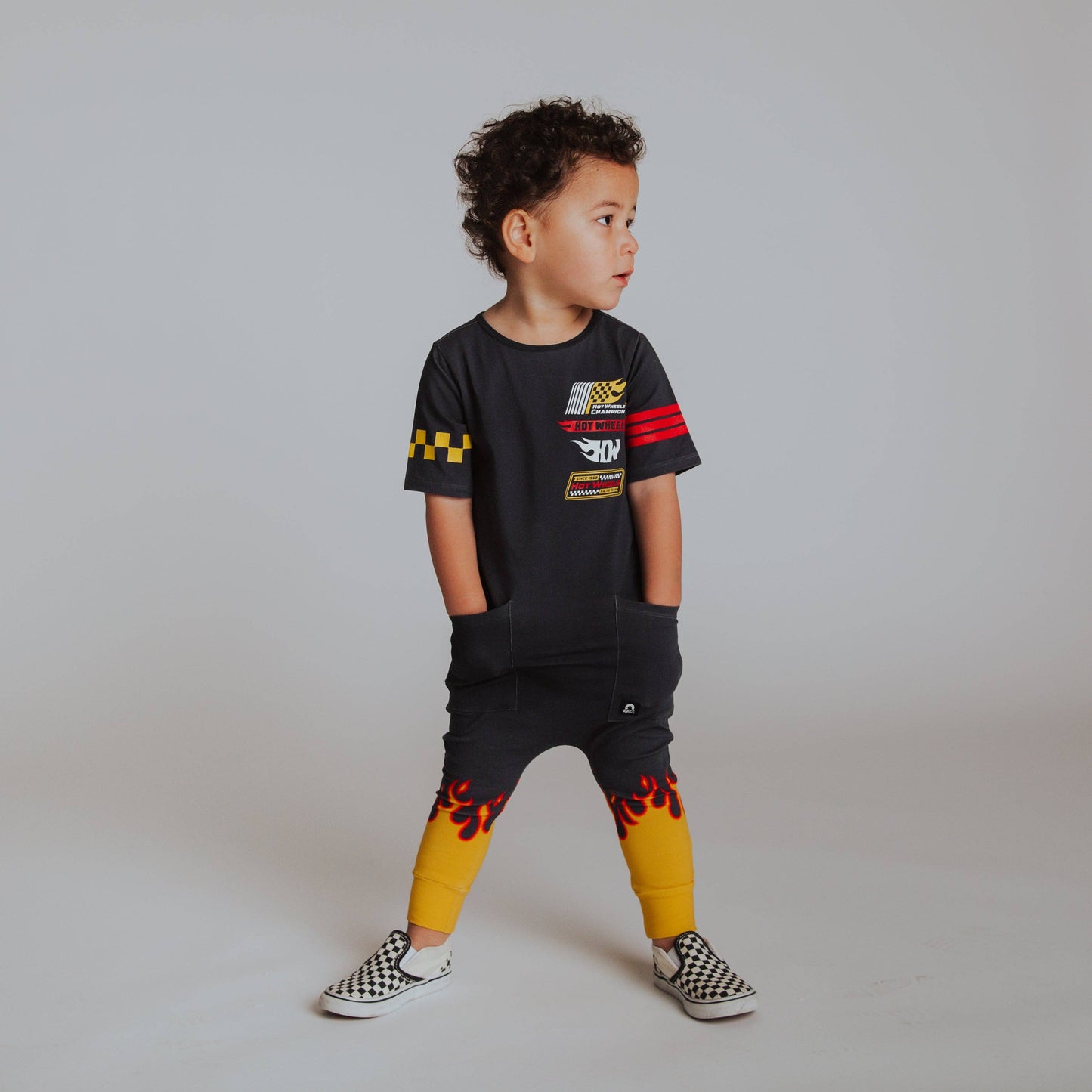 Retro Short Sleeve Hip Pocket Rag Romper - Hotwheels™