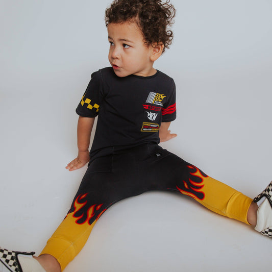 Retro Short Sleeve Hip Pocket Rag Romper - Hotwheels™
