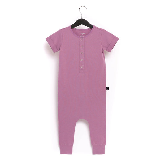 Short Sleeve Henley Essentials Rag Romper - 'Lavender'