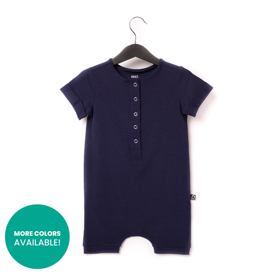 Short Sleeve Henley Short Essentials Rag Romper - 'Rag in Neutral Colors'