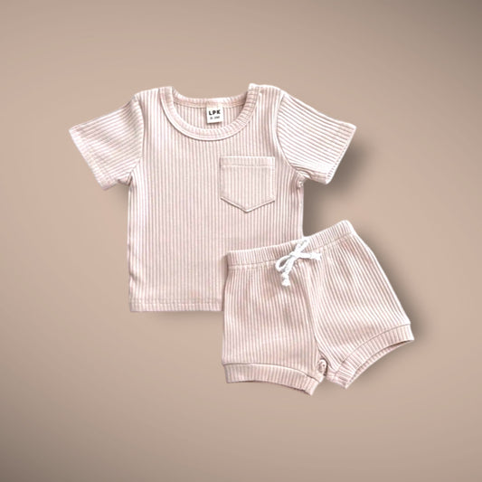 Latte Ribbed shorts set
